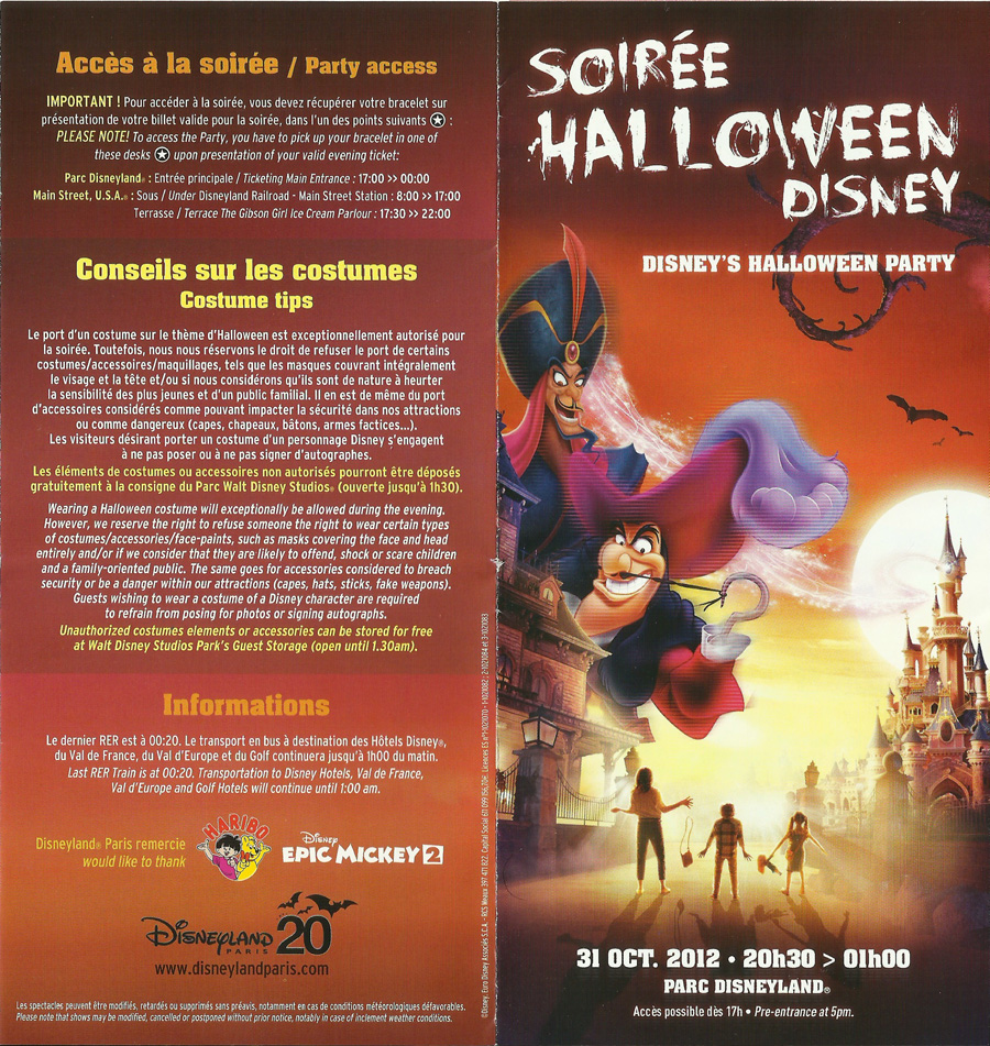 Programme de la Soirée Halloween à Disneyland Paris