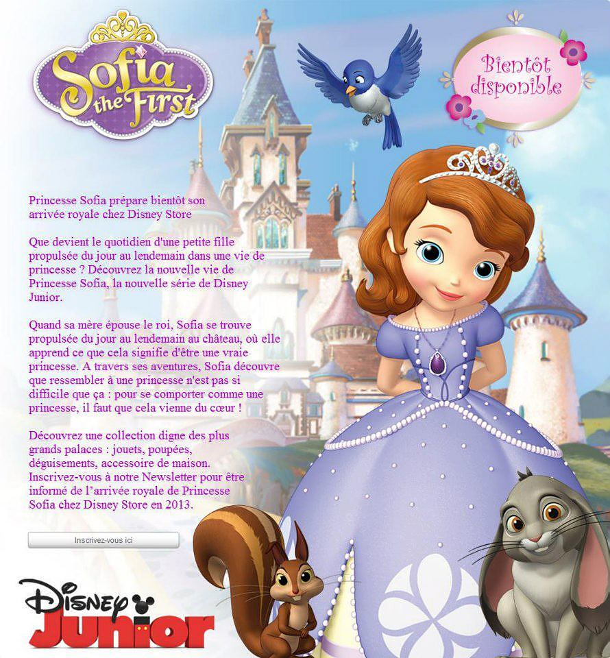 Arrivée de Princesse Sofia sur le site Disney Store France