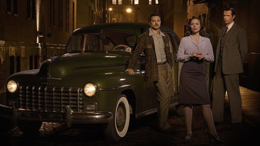 MARVEL'S AGENT CARTER - ABC's "Marvel's Agent Carter" stars Dominic Cooper as Howard Stark, Hayley Atwell as Agent Peggy Carter and James D'Arcy as Edwin Jarvis. (ABC/Bob D'Amico)