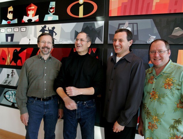 Ed Catmull, Steve Jobs, Robert Iger et John Lasseter aux Studios Pixar le 24 janvier 2006