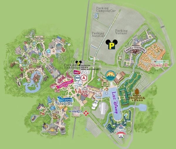 Plans des parcs Disney à Disneyland Paris avec la carte d'information