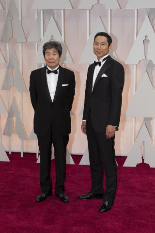 Isao Takahata (à gauche) et le producteur Yoshiaki Nishimura, aux Oscars 2015