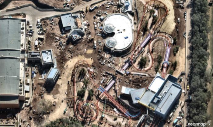 Photo d'une vue aériennes des travaux de Toy Story Land à Disney's Hollywood Studios.