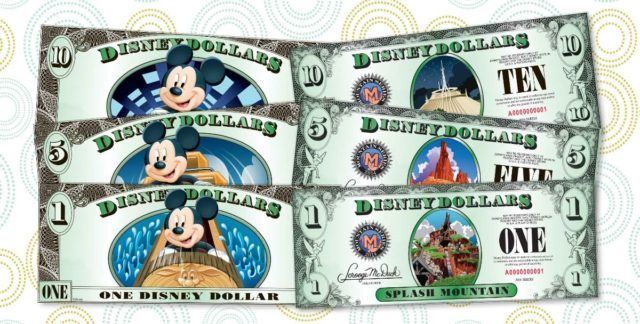 New Disney Dollars have been released just in time for holiday stocking stuffing. A new "Disney mountains" series of Disney Dollars is now available with three new designs featuring Splash Mountain, Big Thunder Mountain Railroad and Space Mountain on the $1, $5 and $10 bills, respectively. A limited supply will be sold at select locations throughout Walt Disney World and Disneyland Resorts, including all Guest Relations locations, Walt Disney World Resort and Disneyland Resort hotels and the World of Disney store at Downtown Disney in both California and Florida. Walt Disney World Resort is located in Lake Buena Vista, Fla., and Disneyland Resort is located in Anaheim, Calif. (Disney)
