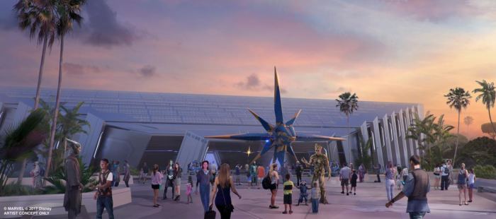 Concept art du futur roller coaster Gardiens de la galaxie au parc EPCOT.