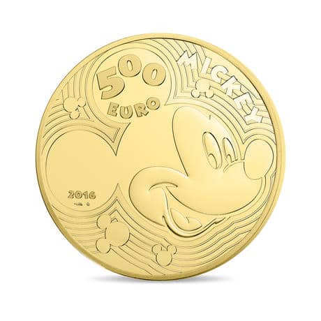 Verso de la pièce en or de 500€ à l'effigie de Mickey