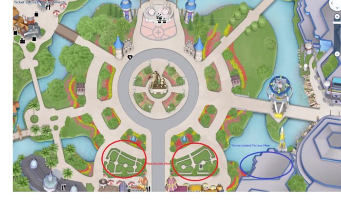 schéma montrant les différentes vues pour les show au Magic Kingdom