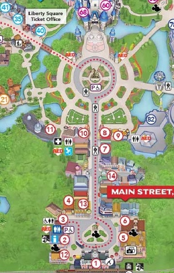 Plan du land Main street USA au Magic Kingdom de Walt Disney World