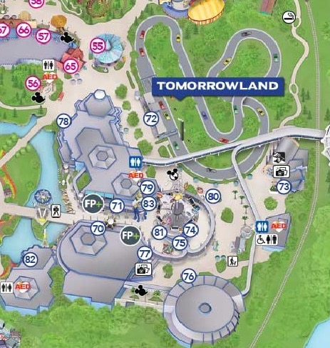 Carte de Tomorrowland du parc Magic Kindom à Walt Disney World