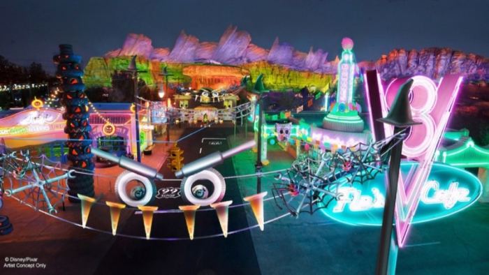 Concept art de Radiator Screams de Cars Land lors du Halloween Time au Disneyland Resort