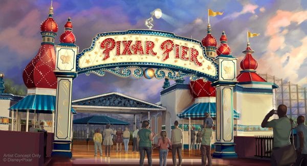 Artwork montrant l'entrée du land Pixar Pier à Disney California Adventure