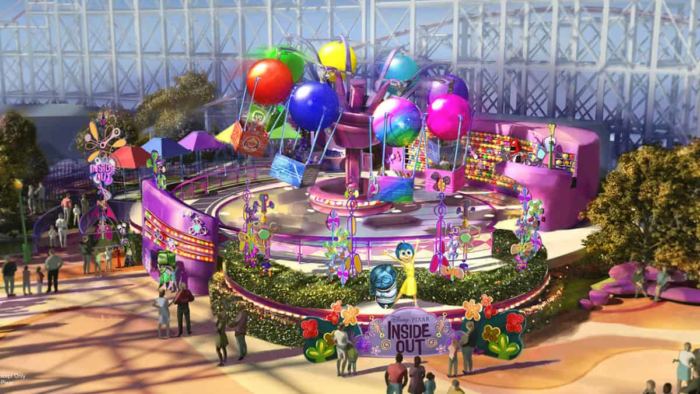 Artwork de la nouvelle attraction Inside Out Emotional Whirlwind de Pixar Pier.
