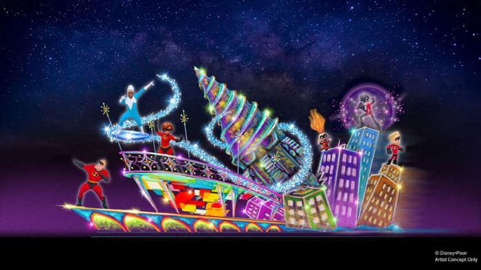 Artwork du char Indestructibles présent dans la Parade The Night pendant la Pixar Fest.
