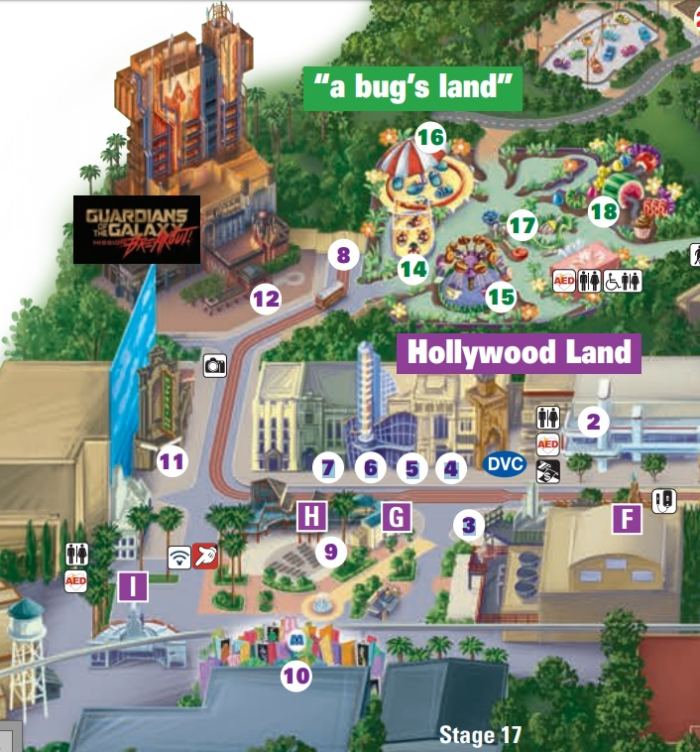 Carte d'Hollywood Land à Disney California Adventure.