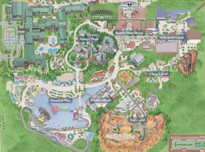 Photo de la carte du parc à thème Disney California Adventure à Disneyland Resort.