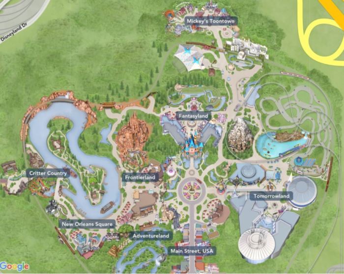 Photo de la carte du parc Disnneyland à Disneyland Resort.
