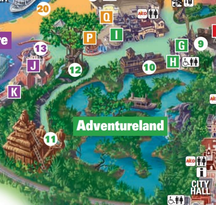 Photo de la carte d'Adventureland au parc Disneyland de Disneyland Resort.