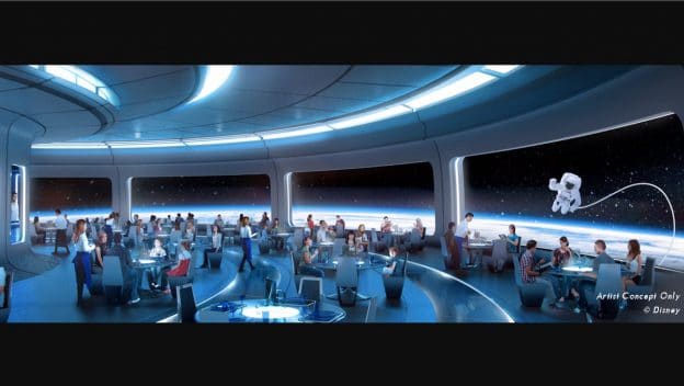 Artwork du futur restaurant dans l'espace au parc EPCOT de Walt Disney World Resort.