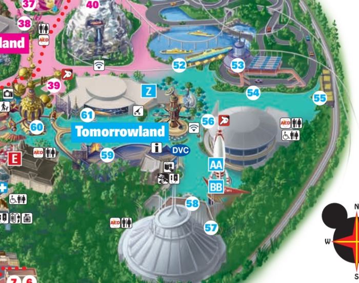 Photo de la carte de Tomorrowland au parc Disneyland de Disneyland Resort.