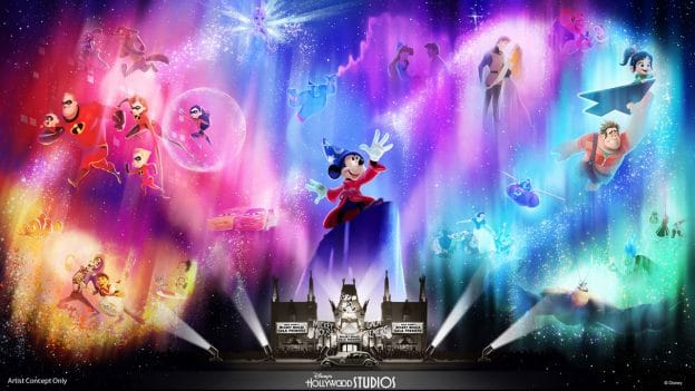 Artwork du nouveau show nocturne Wonderfull World of Animation prévu pour les 30 ans du parc Disney Hollywood Studios.