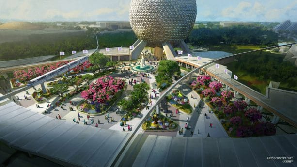 Artwort de la nouvelle place centrale du parc EPCOT présente au cinquantième anniversaire de Walt Disney World Resort.