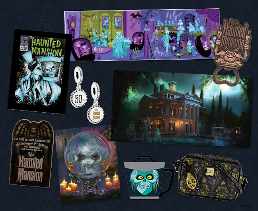 Photo du merchandising disponibles pendant la soirée des 50 ans du Haunted Mansion