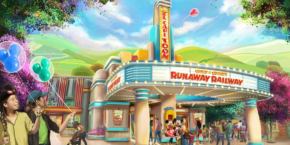 Artwork de l'attraction Mickey and Minne's Runaway Railway montrées lors de l'exposition D23 2019 pour Disneyland Resort présente dans le land Mickey's Toontown.