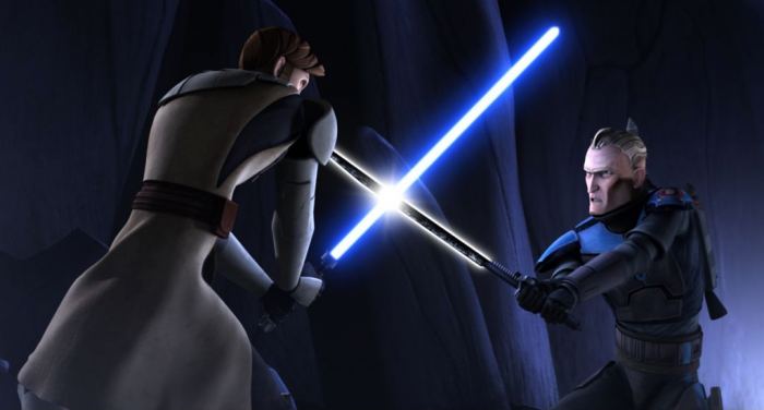 Obi Wan Kenobi affronte Pre Vizsla armé du Sabre Noir, Lucasfilm ©