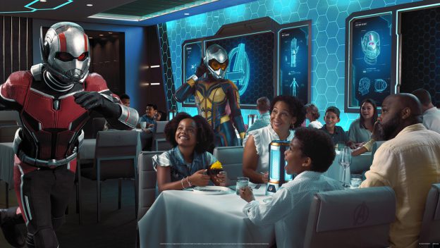 Artwork du restaurant Words of Marvel qui accueillera l'Avengers : Quantum Encounter. 