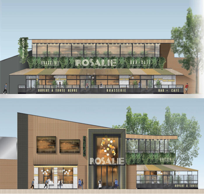 Artworks montrant les façades du nouveau restaurant Rosalie.