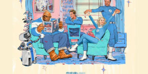 Illustration d'un groupe de personnes, dont Pedro Pascal et Vanessa Kirby, assises dans un salon.
