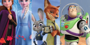 Un groupe de personnages Disney de La Reine des Neiges 3 et Toy Story 4 sont présentés dans un collage.
