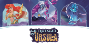 Trois personnages animés, représentant une héroïne, un méchant et un acolyte, avec le texte "le retour d'Ursula" qui se traduit par "Le retour d'Ursula", au chapitre