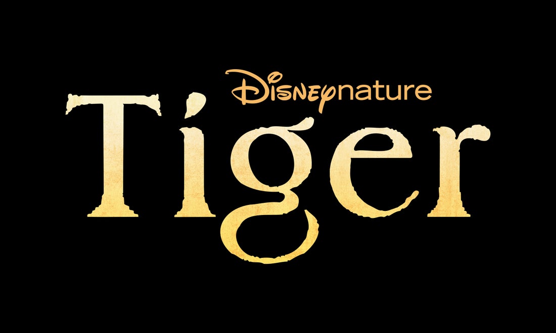 Graphique du titre du film Disneynature Tiger avec Priyanka Chopra Jonas sur fond noir.